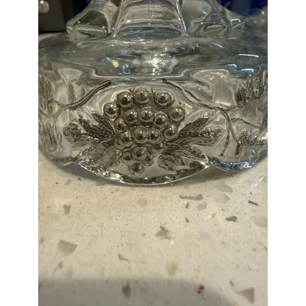 Westmoreland Paneled Grape Clear Silver Overlay Candle Stick Holder Mid Century